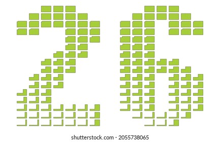 Number Twenty Six Vector Illustration. Green Number 26 Isolated On A White Background
