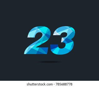 Number twenty three 23 Logo Icon, filled with geometric pattern. polygon letter. Vector Element.