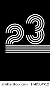 Número Veintitrés 23 hecho de líneas concéntricas, diseño en blanco y negro