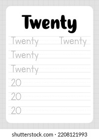 Number Twenty Tracing Worksheet Kids Learn Stock Vector (Royalty Free ...