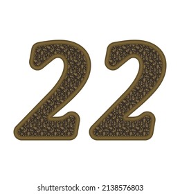 Number Twenty Two With Arabian Style Arabesque Pattern Eastern Ethnic Ornament. Number 22 Isolated On A White Background
