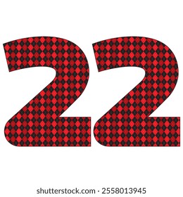 Number Twenty Two With Argyle Pattern Vector Illustration. Number 22 Isolated On A White Background
