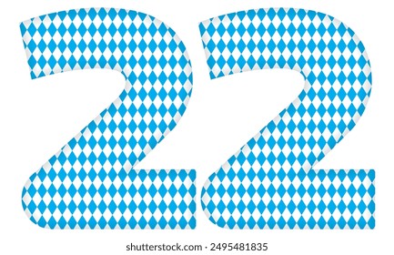 Number Twenty Two With Bavarian Oktoberfest Seamless Pattern Vector Illustration. Number 22 Isolated On A White Background
