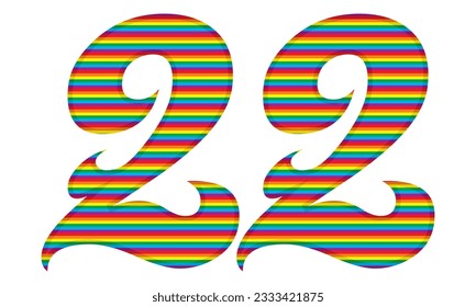 Number Twenty Two With Rainbow Colors Pattern Vector Illustration. Number 22 In LGBT Flag Colors