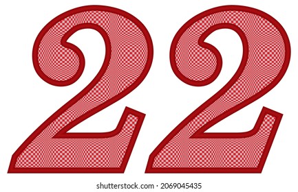Number Twenty Two With Square Pattern Vector Illustration. Number 22 With Square Texture Isolated On A White Background
