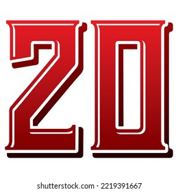 Number Twenty Vector Illustration. Number 20 Isolated On A White Background
