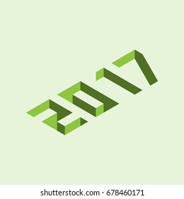Number Twenty-Seventeen, isometric style, vector, illustration.