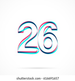 Number Twenty-six, 26 hand drawn with blue and pink highlighters, isolated on a blank background.
Vector illustration, easy to edit, manipulate, resize or colorize.