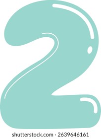 number, two, 2, cartoon, illustration, colorful, teal, digital, cute, font, education, learning, playful, design, bright, concept