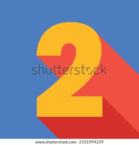 Number two 2 in google colors, primary colors, minimalist design, 3d, pop. Blue background