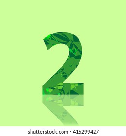 Number two, 2, green abstract design, numbers template elements, vector illustration