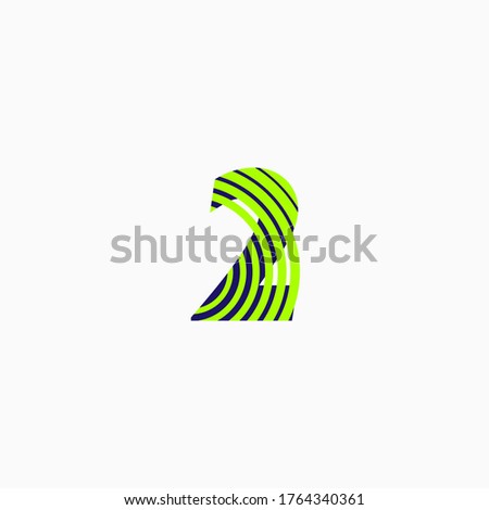 number two (2) in green and blue color on curved lines, editable vector
