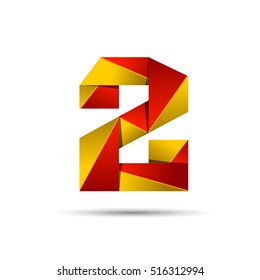 Number two 2 icon design template elements 3d logo. Red and gold glossy style. Vector design template elements for application or company.