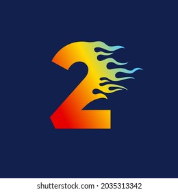 Number Two 2 icon with fire flames in a vibrant gradient color. Numeric logo burning with fast flame effect.