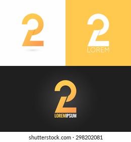 Number two 2 logo design icon set background, yellow, gold, black