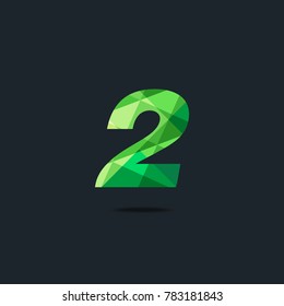 Number two 2 Logo Icon, filled with geometric pattern. polygon letter. Vector Element.

