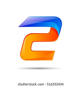 Number two 2 logo orange and blue color with fast speed lines. Vector design for banner, presentation, web page, card, labels or posters.