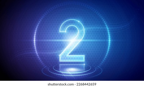 Number Two (2) Mathematic Symbol Futuristic Hologram Neon Glow Cybernetic Digital Hologram Design Backdrop Background Vector Illustration