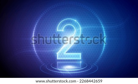Number Two (2) Mathematic Symbol Futuristic Hologram Neon Glow Cybernetic Digital Hologram Design Backdrop Background Vector Illustration