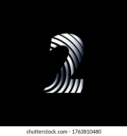 number two (2) metal texture on black background, editable vector