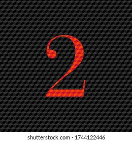 number two (2) in red with ribbed texture on black surface editable vector