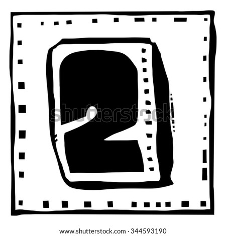 Number two as abstract woodcut style pattern. Vector design element illustration