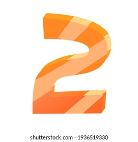 Number two background with orange ribbon on white .Poster or brochure template. Vector 2 illustration with orange crystal 