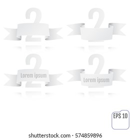 Number two background with white ribbon on white. Vector illustration