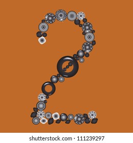 Number two from beads on brown background