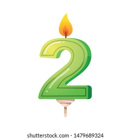 Number two birthday party, anniversary candle. Clipart,realistic 3D raster illustration