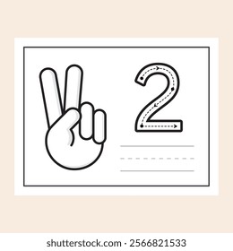 Number Two. Black and White worksheet designed to help students learn and practice numbers. Activity made with cute and clean graphics ready to trace, color, write and improve finger counting.