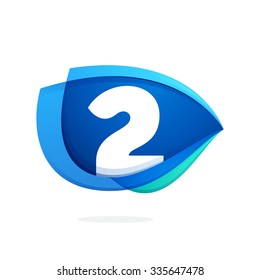 Number two with blue wing or eye. Vector design template elements for your application or corporate identity.