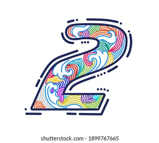 Number Two by neon line or fingerprint. Vector design for banner, presentation, web page, card, labels or posters