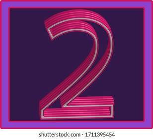 The number two in colorful 3d set against a framed purple background.