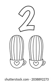 number two coloring cacti printable illustration preschool