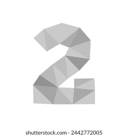 The number two consists of triangles in black and white gray on a white transparent background. Vector illustration eps 10.