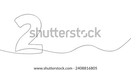 A number two drawing in one line. Number two vector icon.