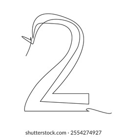 The number two is drawn with a single line.Vector illustration