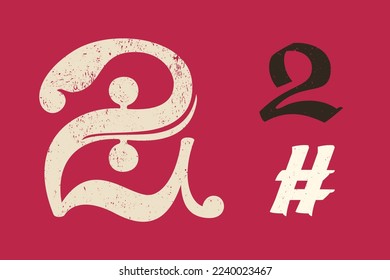 Number two drop cap logo. Illuminated initial in old blackletter German style. All you need to precisely imitate medieval text. Decorative element for the beginning of a paragraph or section.