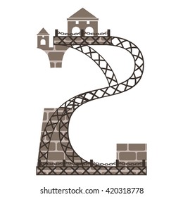 The number two with elements of the bridge and the seafront. On top there is a fence with chains.
