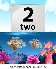 Number two and two fish under the sea illustration