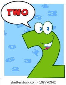 Number Two Funny Cartoon Character With Speech Bubble And Text