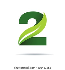 Number two with green leaves, Vector logo design template elements 