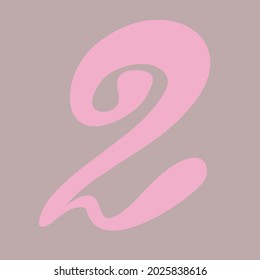 number two hand drawn childish illustration pinky colors. Trendy colours isolated. 