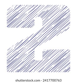 Number Two With Hand Drawn Pattern Vector Illustration. Number 2 With Line Pattern Isolated On A White Background
