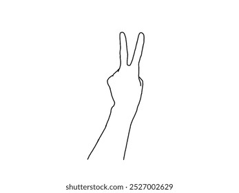 Number two, hand gesture in various sides view. Concept of finger counting on sign language. Vector illustration in outline style isolated on white background.