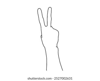 Number two, hand gesture in various sides view. Concept of finger counting on sign language. Vector illustration in outline style isolated on white background.