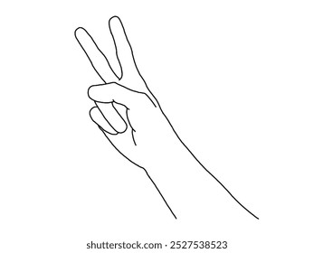 Number two, hand gesture in various sides view. Concept of finger counting on sign language. Vector illustration in outline style isolated on white background.