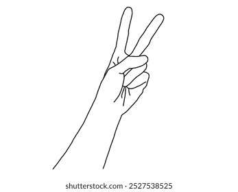 Number two, hand gesture in various sides view. Concept of finger counting on sign language. Vector illustration in outline style isolated on white background.