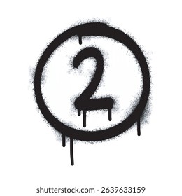 Number two icon Spray Graffiti isolated on white background. Number two graffiti symbol with black spray on white. Vector illustration.